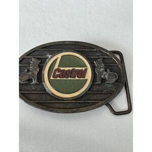 Vintage Castrol Oil Belt Buckle‎ Metal Automotive Racing Logo Lions Patina